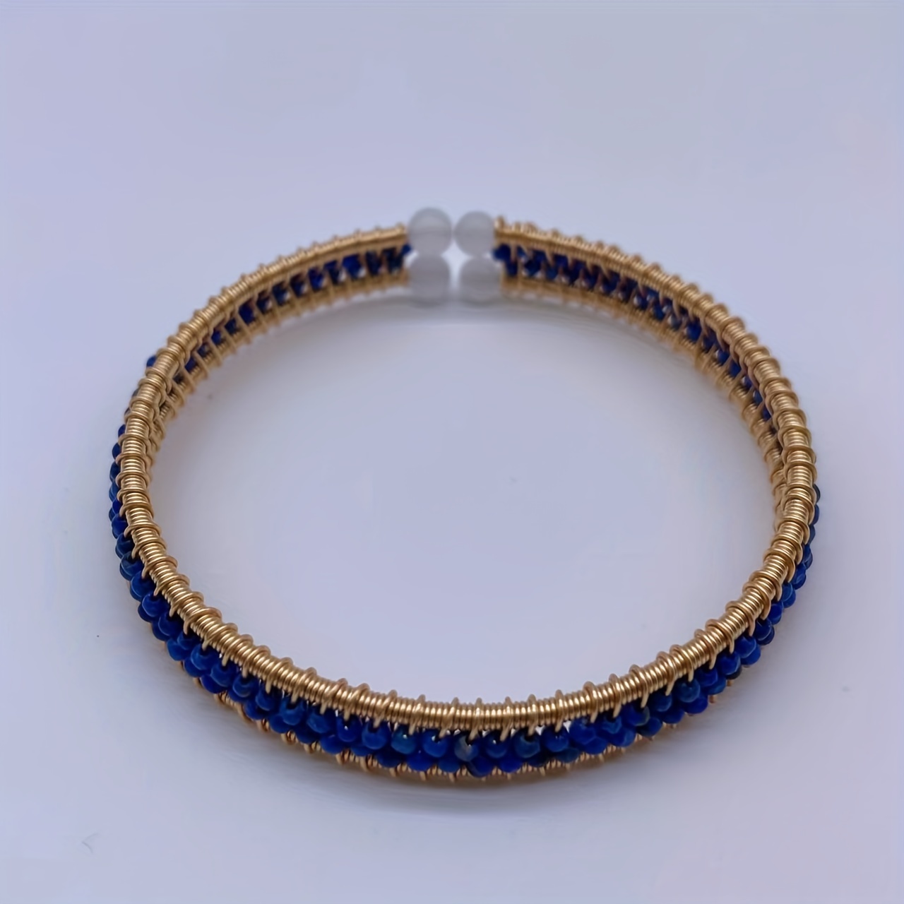 Handwoven Lapis Lazuli Cuff Bangle Bracelet